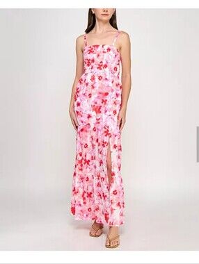 NWT BCX Pink Floral Maxi Dress Women's Large Empire Waist Sleeveless  Summer